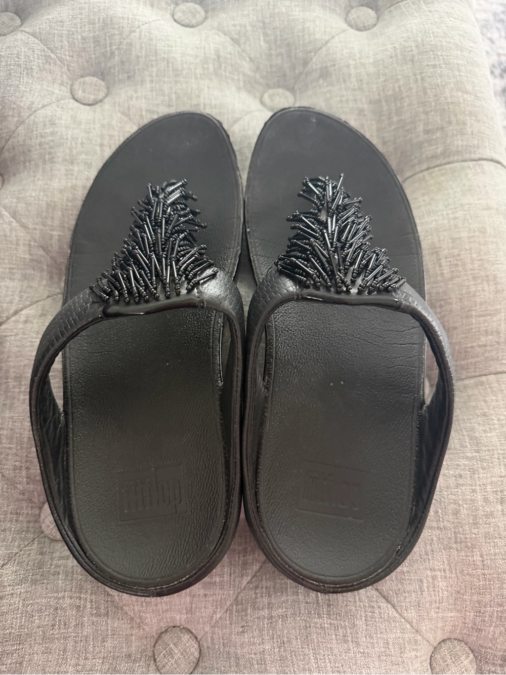 FitFlop Cha Cha Black Beaded Thong Sandals